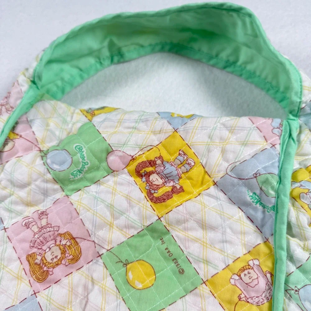 Vintage 1983 Cabbage Patch Kids Quilted Diaper Bag Tote Pastel Patchwork Green